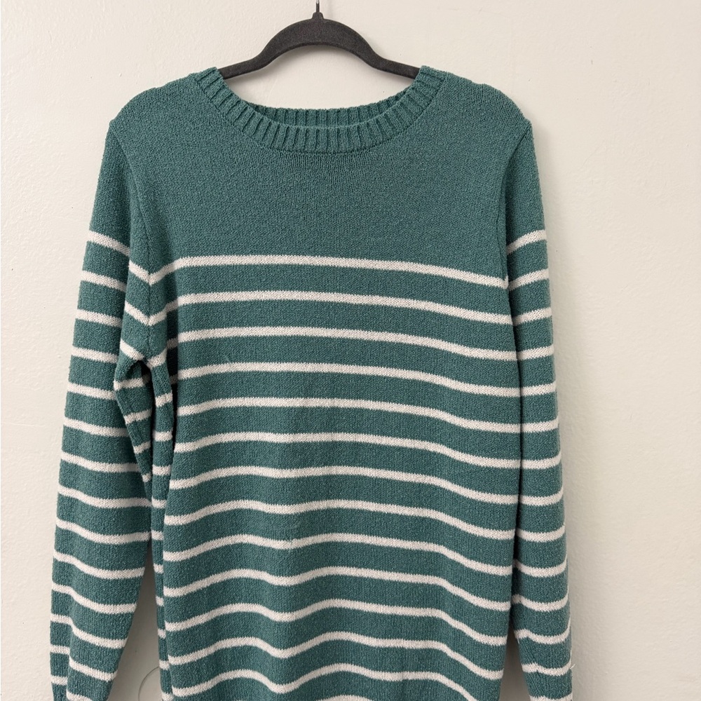 Green and White Striped Sweater